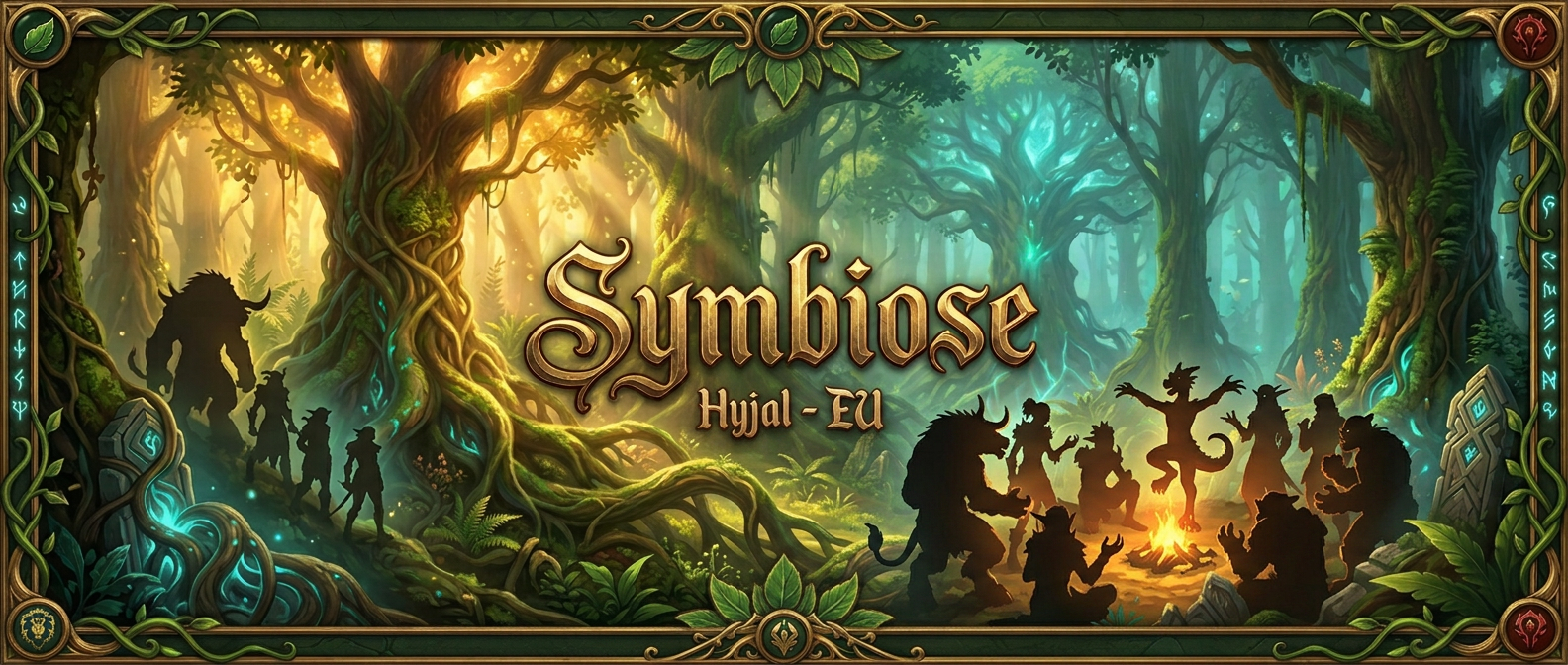 Symbîose, guilde World of Warcraft sur Hyjal EU, réunie dans une forêt fantastique